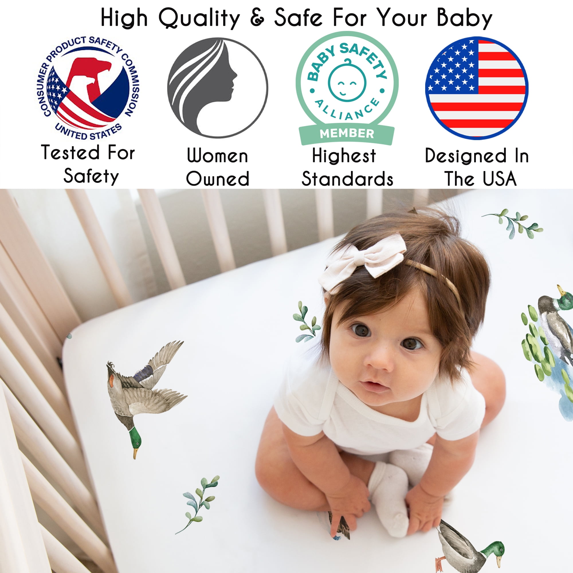 Sweet Jojo Designs Watercolor Mallard Ducks Boy, Girl, Unisex/Gender Neutral Fitted Crib Sheet