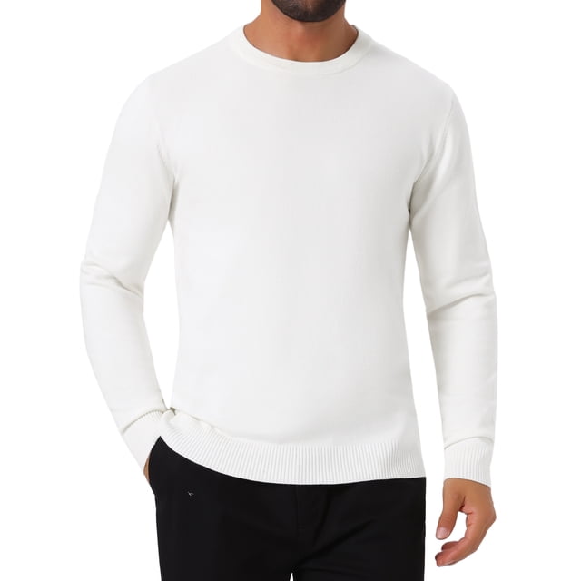 SUÉTER DE PULÓVER CLÁSICO DE COLOR SÓLIDO DE CUELLO REDONDO DE HOMBRE INSPIRAR CHIC, MANGA LARGA, TEJIDO SUAVE, TALLA S, BLANCO