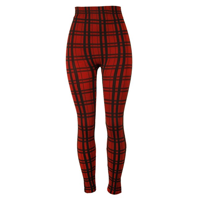 Pantalones ajustados con estampado de cuadros para mujer, pantalones ajustados informales de cintura alta, mallas elásticas a cuadros para mujer