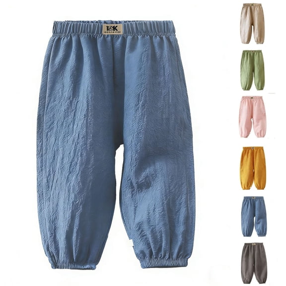 SGFCWSX Kids Harem Pants Linen Cotton Boys Girls Elastic Waist Breathable Lightweight Summer Casual Loose Beach Daily Wear Pants Blue Size 3-4 Years