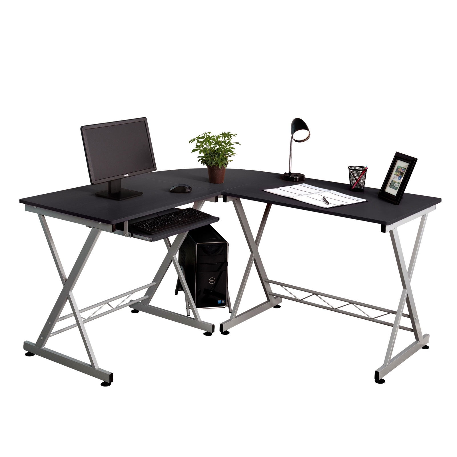 Ubesgoo L Shaped Desk Office Computer Glass Corner With Keyboard Tray
