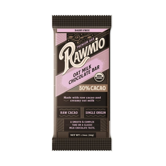Rawmio - Organic Premium Oat Milk Chocolate Bar - 50% Cacao, 1.76oz bar, 12 Pack