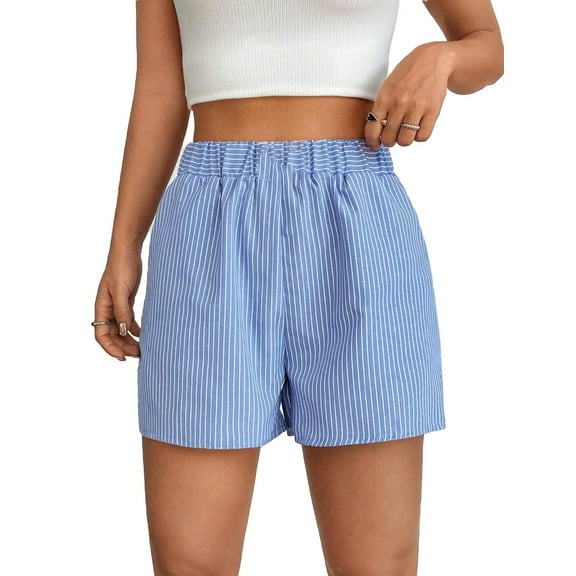 Women's Shorts Casual Striped Straight Leg Blue XS (2)