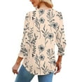 thumbnail image 3 of DeHolifer Womens T-Shirts 3/4 Sleeve V-Neck Floral Printed Smocked Cuffs Summer Trendy Lightweight Casual T-Shirts Khaki XL, 3 of 4