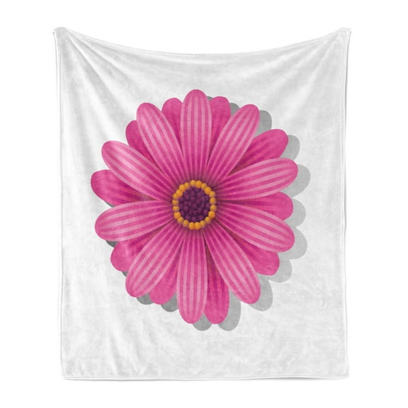 Orange and Pink Soft Flannel Fleece Blanket, Spring Season Theme with Blossoming Gerbera Daisy Illustration, Cozy Plush for Indoor and Outdoor Use, 70" x 90", Purple Pink Pale Orange, by Ambesonne