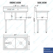 18″ x 18″ x 12″ Two Compartment Stainless Steel Commercial Kitchen Prep & Utility Sink | NSF