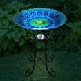 thumbnail image 2 of Angelo Décor 23.3-inch tall Peacock Glass Birdbath with Metal Stand and Solar Light, 2 of 5