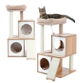 thumbnail image 4 of Cfowner Modern Wood Cat Tree, Cat Tower With Double Condos Spacious Perch Sisal Scratching Posts and Replaceable Dangling Balls, Beige, 4 of 7