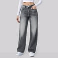 thumbnail image 2 of Ticikt Women's Jeans, High Waisted Straight Wide Leg Comfort Stretch Baggy Denim Pants,Color:Grey, 2 of 3