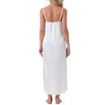 thumbnail image 3 of cheibear Women's Satin Nightgown Lace Cami Dress Maxi Long Gown Pajama Nightwear S White, 3 of 6