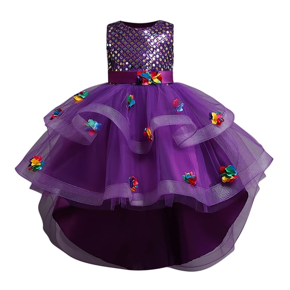 EINCcm Girls Summer Dress, Summer Short Sleeve Princess Dresses Long Dress Birthday Party Wedding Ball Gown for Kids Baby Girl, Purple,9-10 Years