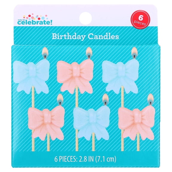 Pink and Blue Bow Birthday Candles Set, 6 Pieces, by Way To Celebrate