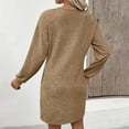 thumbnail image 4 of AUNVITO Women's Solid Casual Long Sleeve V-Neck Dress with Side Pockets, 4 of 9