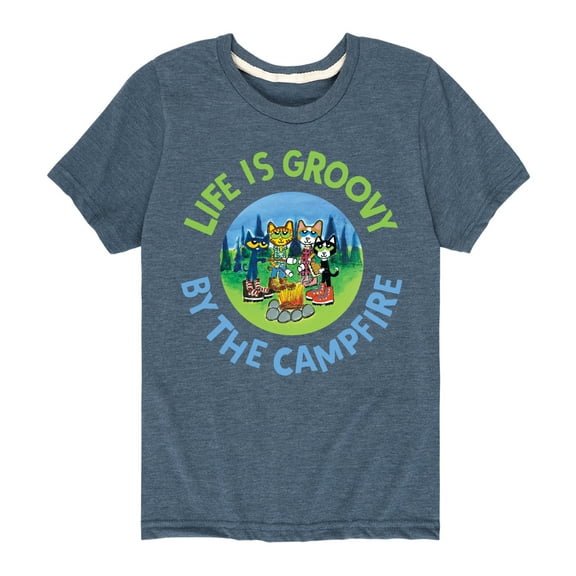 Pete The Cat - Life Is Groovy By The Campfire - Toddler And Youth Short Sleeve Graphic T-Shirt
