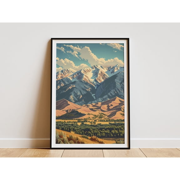 Great Sand Dunes National Park Poster Vintage Travel Poster Landscape Art Print National Park Art