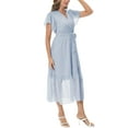 thumbnail image 3 of Aiyino Women Summer Bohemian Floral Casual Wrap V Neck Ruffle Cap Sleeveless Belt A-Line Pleated Hem Swing Midi Sun Dress，Dot Light Blue, 3 of 9