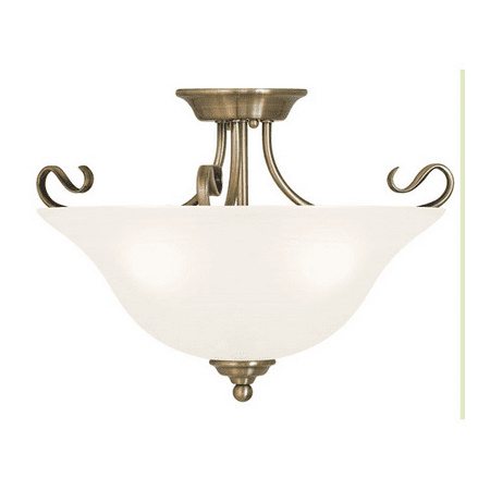 

Flush Mounts 3 Light With White Alabaster Glass Antique Brass size 19 in 300 Watts - World of Crystal