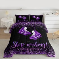 Manfei Kids Skating Lover Queen Comforter Set, Black Purple Sequin Print Bedding Comforter Set, Modern Sports Lover Bedding Set, Super Cozy Room Decor, 3-Piece