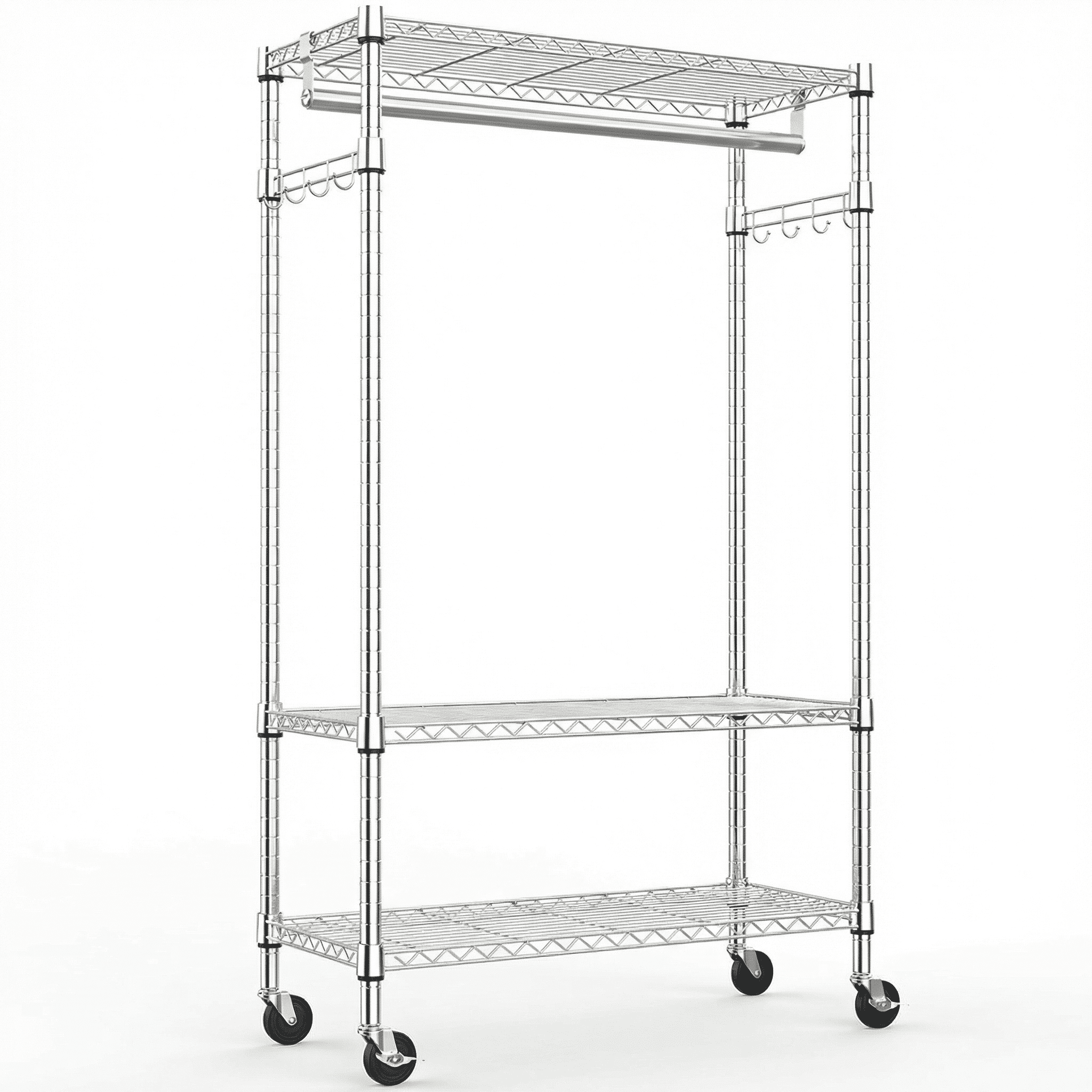Garment Rack 29.5x15.7x74.5 Inch 3-Tier Carbon Steel 750 lbs Capacity with Lockable Wheels for Bedroom Laundry