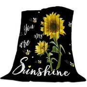 HERBED Sunflower Throw Fleece Blanket for Couch or Sofa You are My Sunshine Black Lightweight Soft Warm Premium Plush Fleece Blanket for Spring/Summer/Autumn Travel Camping 60Ã—80inch