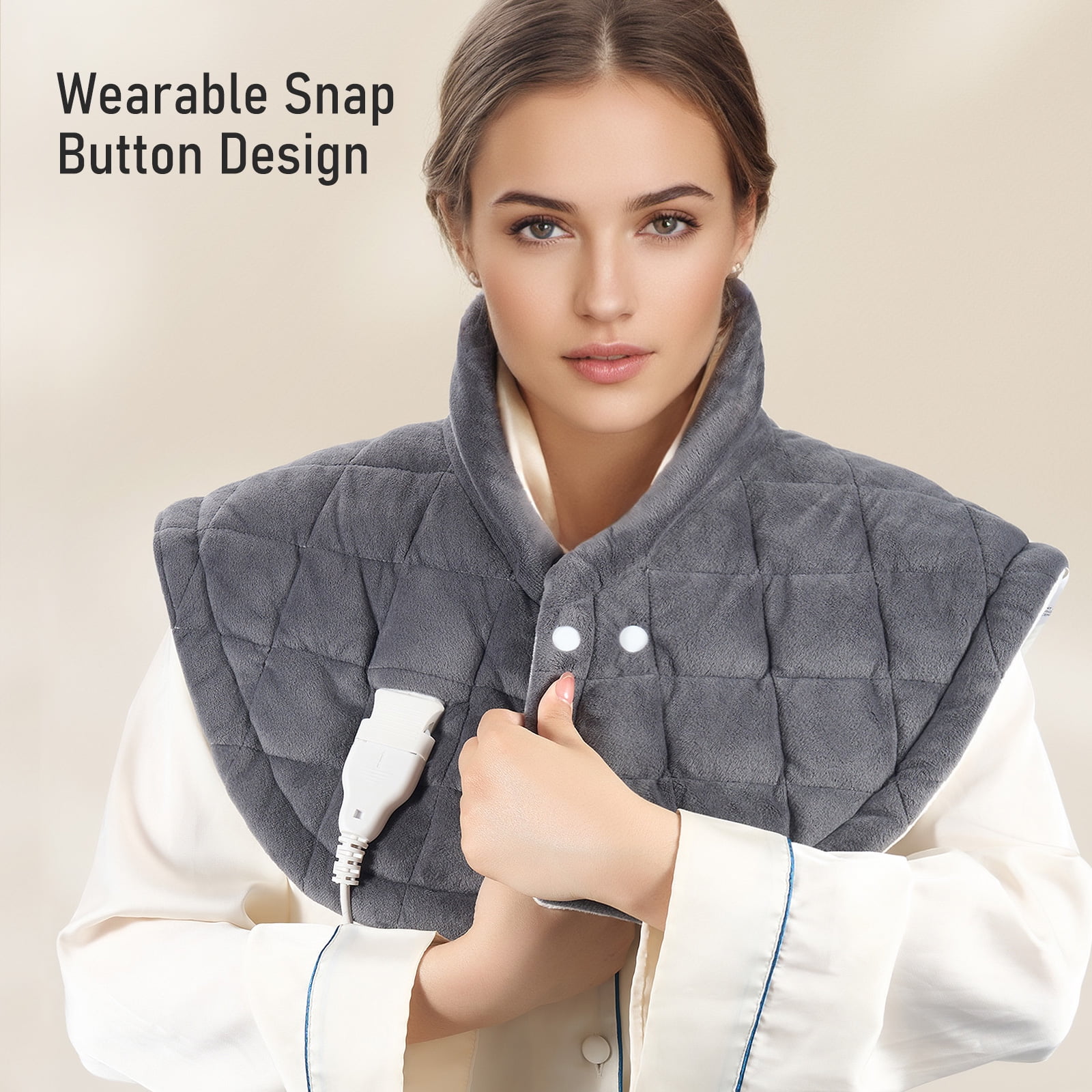 Entil Weighted Heating Pad for Shoulder and Neck, Heavy Duty, 9 Heating Levels, 2 Timers, Gray Crystal Super Soft Fabric, 24" x 24"