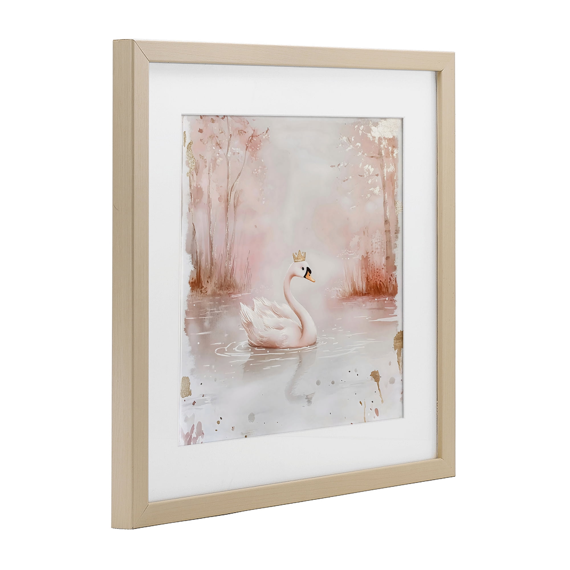 Stupell Industries Swan with Crown in Pastels Birch Framed Print Under Glass, design by Creative Studio