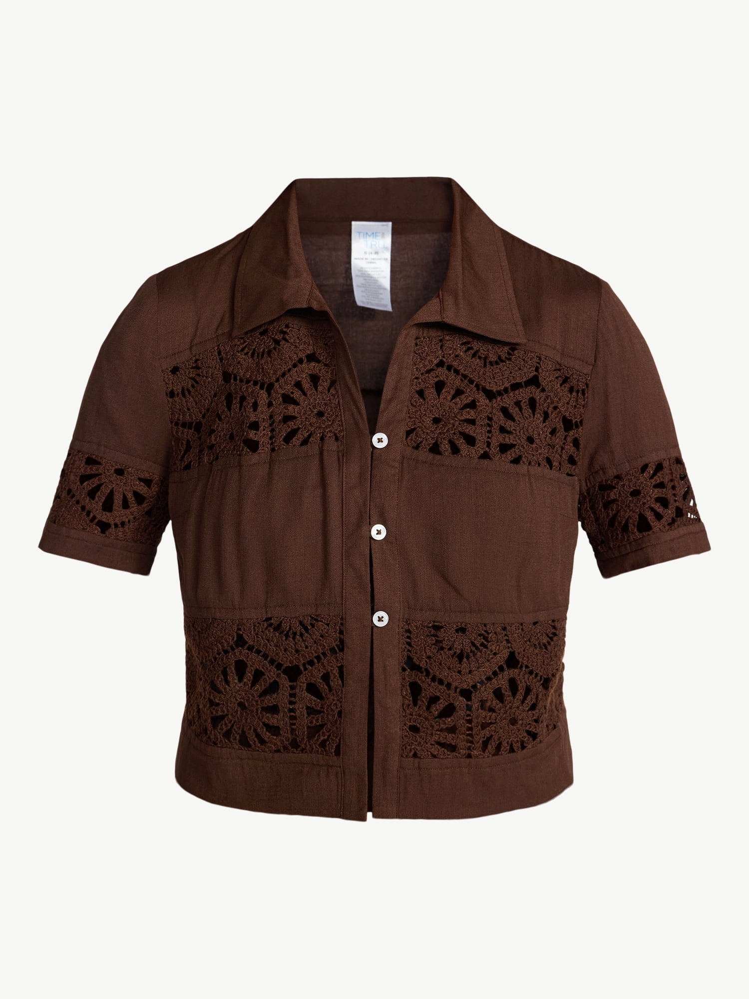 Time and Tru Women's and Women's Plus Size Palm Crochet Coverup Top, Sizes XS-3X