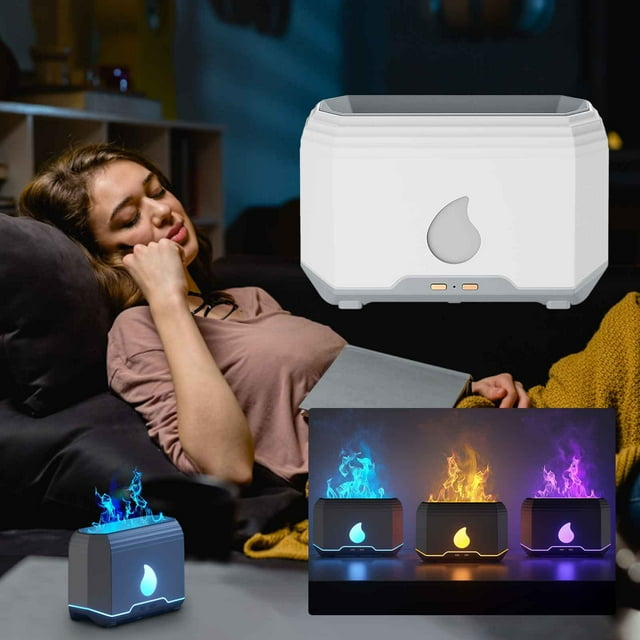 Dvkptbk Water Mist Humidifier Flame Aromatherapy Machine Humidification Aromatherapy Lamp Bedroom Living Room Car Diffuser Gift Humidifiers