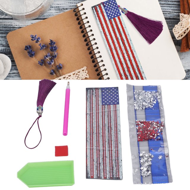 Rhinestones Painting Bookmarks Kit, DIY Rhinestones Painting Bookmarks American Flag Marking Reading Progress Rhinestones Painting Bookmarks For Gifts