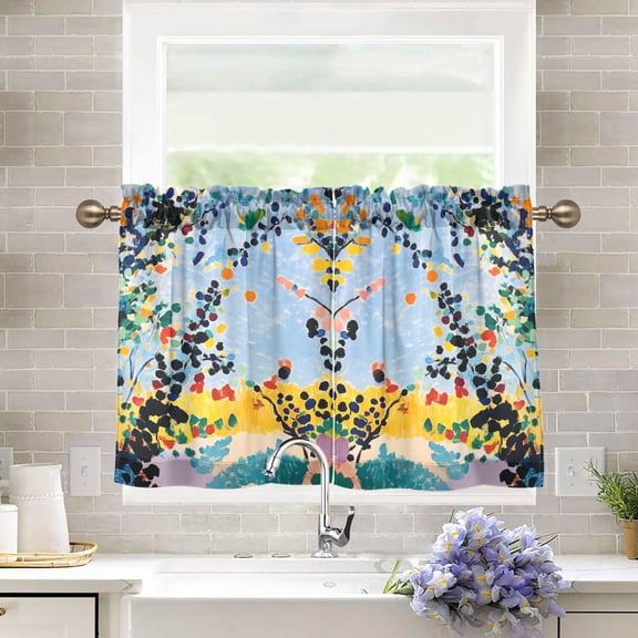 Yayeee Kitchen Curtains Tier Pair Light Filtering 27"x36" Rod Pocket Short Cafe Window Panel, Colorful Leaves