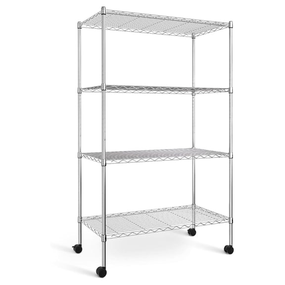 Heavy Duty 4-Tier Shelving with Wheels, 35.43" W x 17.72" D x 61.02" H Adjustable Steel Organizer Wire Rack, 1400 Lbs Loading Capacity,