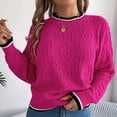 thumbnail image 5 of Olyvenn Womens Sweaters Trendy Cable Knit Crewneck Long Sleeve Pullover Fall Winter Warm Basic Jumper Soild Color Sweater Hot Pink XL, 5 of 7