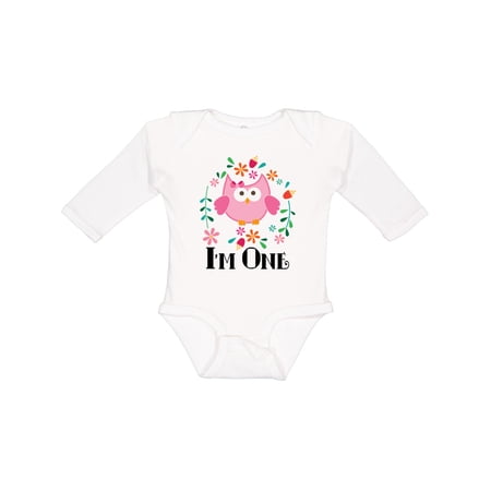 Inktastic First Birthday Owl 1 Year Old Girl Girls Long Sleeve Baby Bodysuit