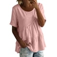 thumbnail image 2 of Zedker Womens Puff Sleeve Babydoll Tops Summer Flowy Pleated Cotton T-Shirts Casual Loose Fit Cute Blouse Pink L, 2 of 9