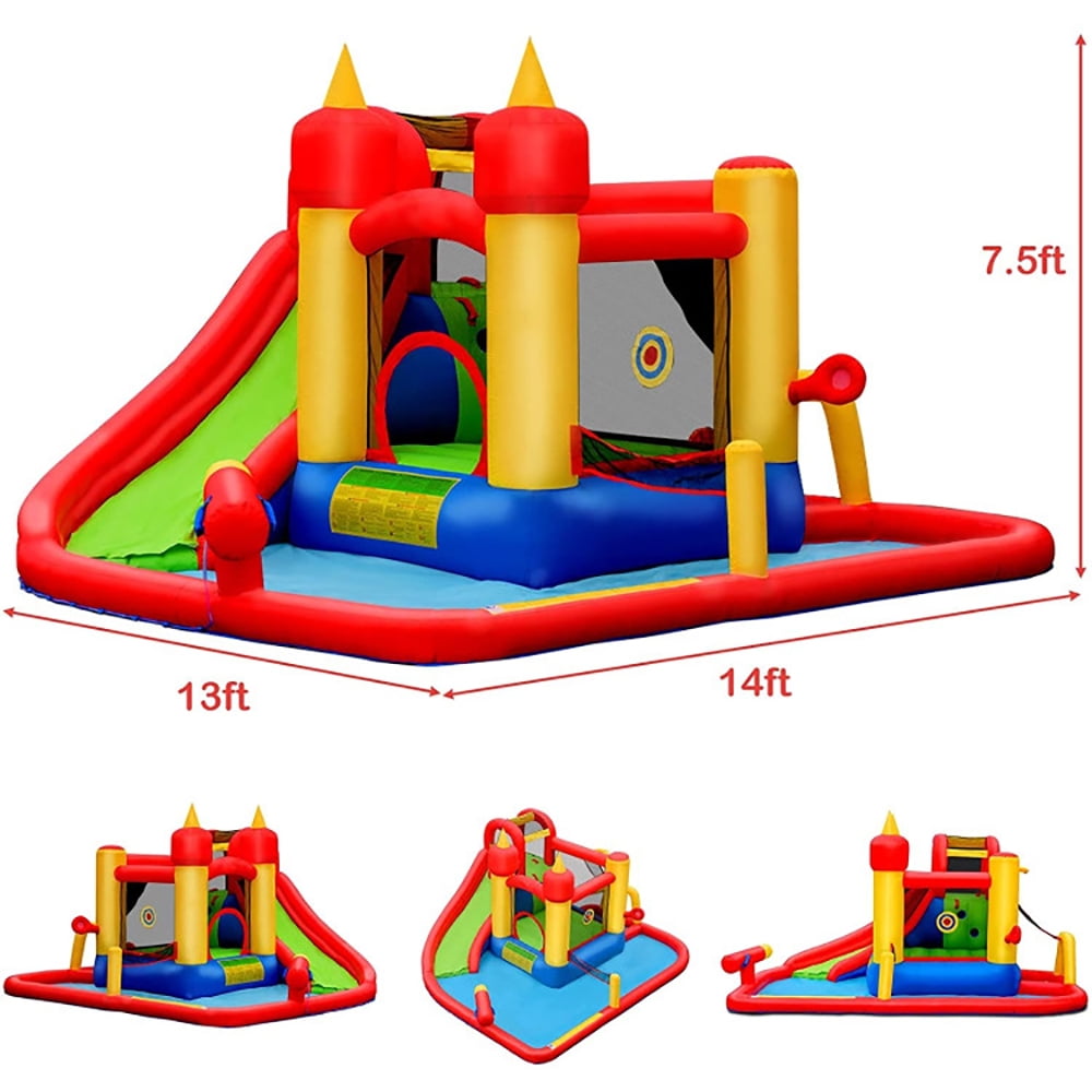 Aimee Lii Inflatable Water Slide Jumper Bounce House with Ocean Ball without Blower, Bounce House Water Slide for Kids 5-10