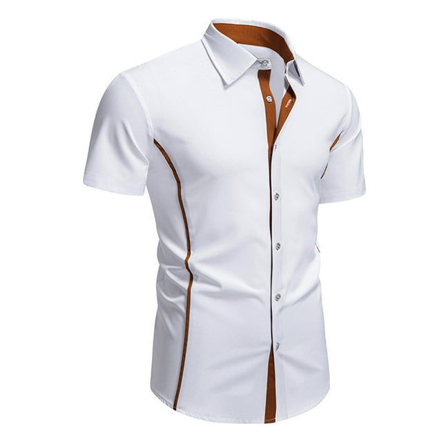 pstuiky Camisas casuales de manga corta para hombre, Blusa informal de encaje con botones y manga corta para hombre ropa de hombre l