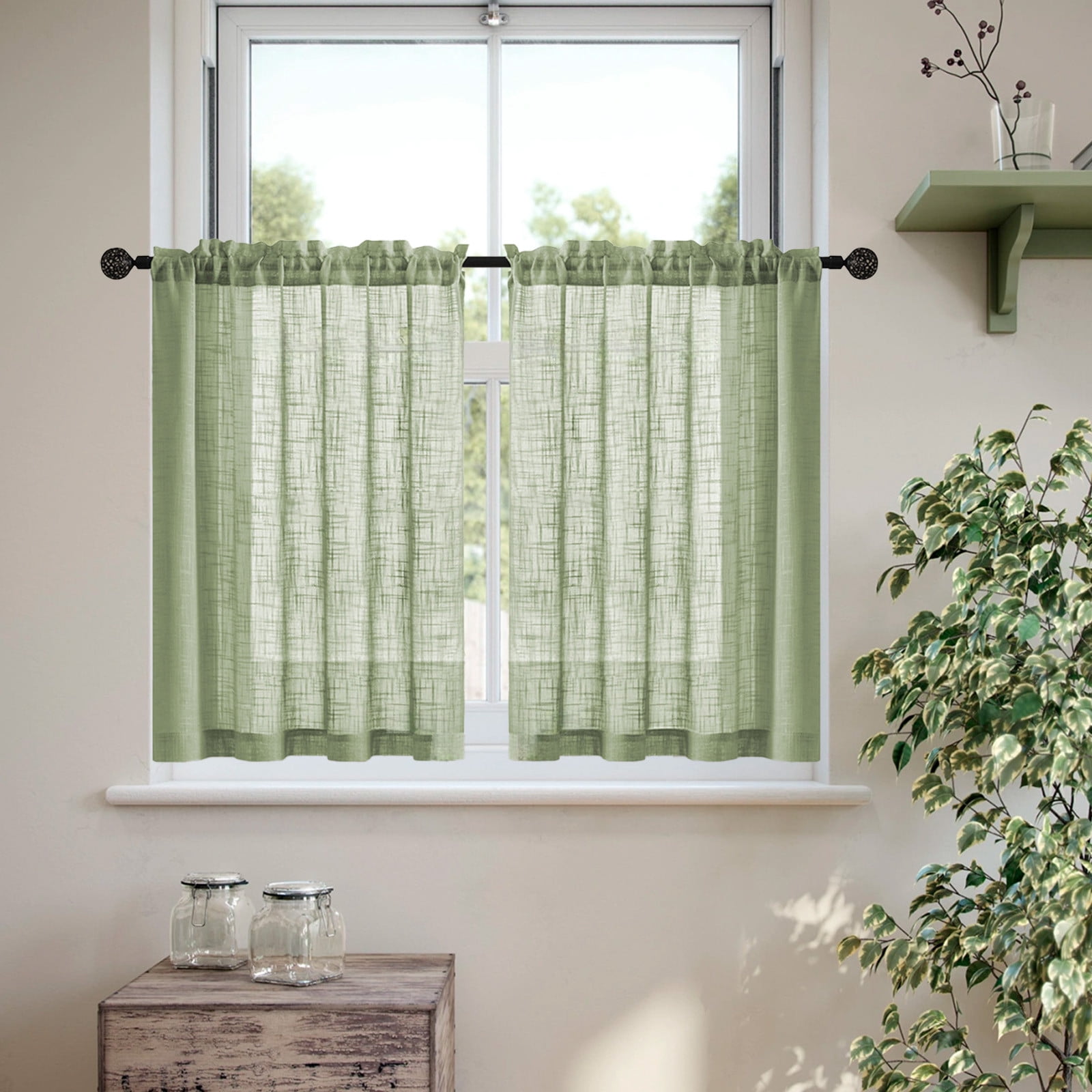 Swiftyle 6 Pcs Linen Bathroom Curtain Vintage Style Semi-Transparent Privacy Window Treatment for Kitchen Decor