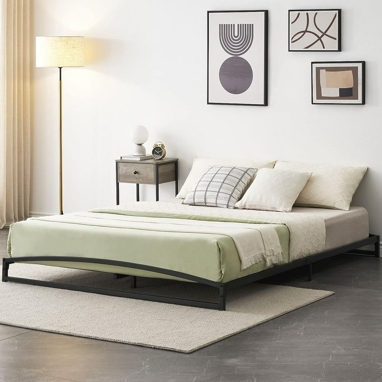 WhizMax Queen Size Bed Frame 6 Inch Low Profile Sturdy Steel Slats Easy Assemble No Box Spring Needed Black Walmart