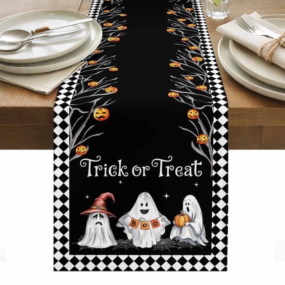 Halloween Spooky Table Runner - 36 Inch Long, Kitchen Dining Table Runner Dresser Scarves, Horror Pumpkins Fall Halloween Trick Ghost Farmhouse Decor for Coffee Tables Wedding Party Banquet
