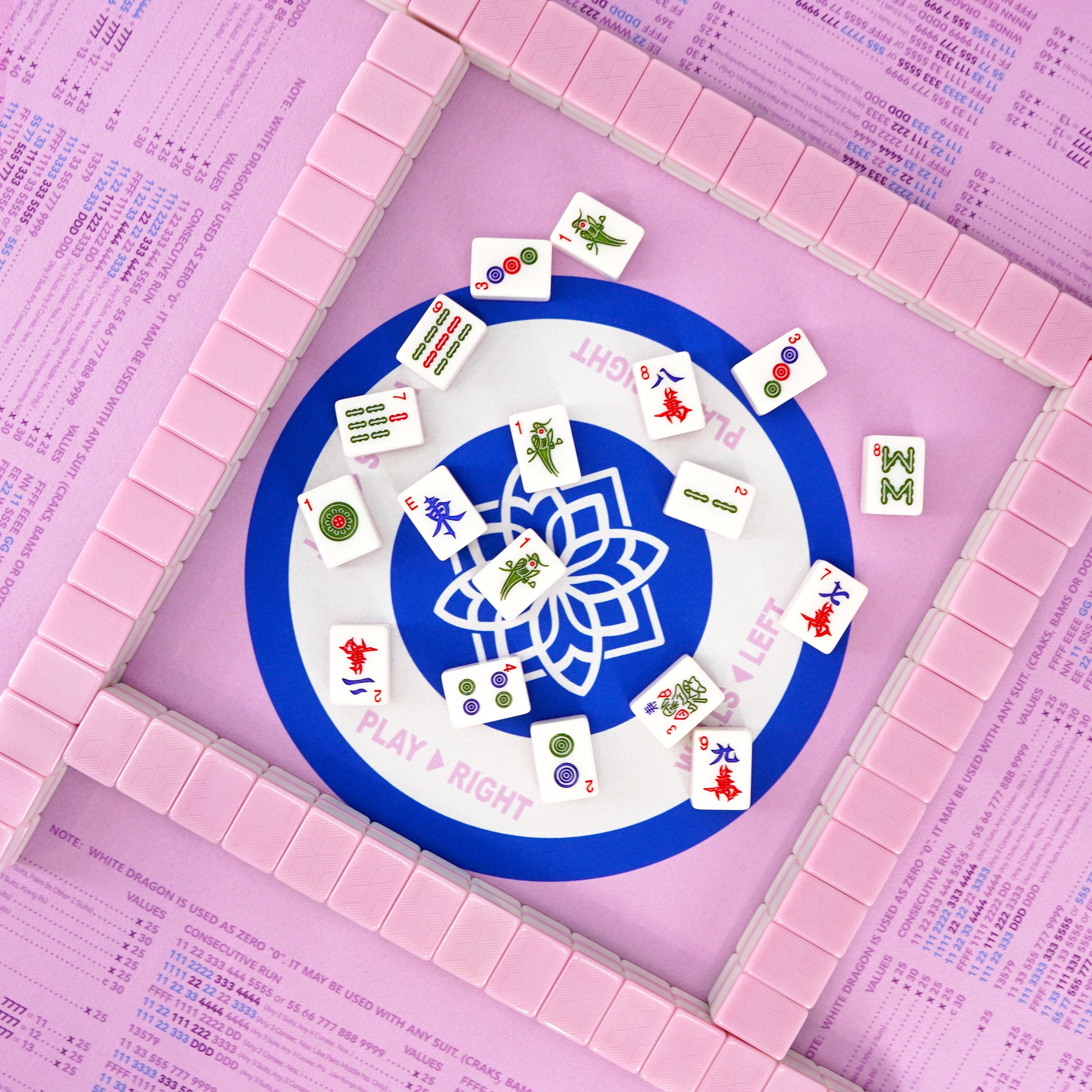 AzulHome American Mahjong Set with Bag: 166 Pink Melamine Tiles (1.4"), 4 Dice, 80 Poker Chips | Complete Game Set