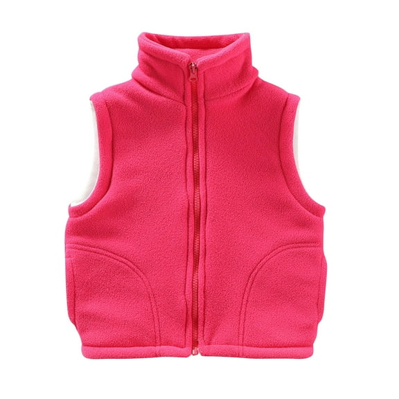 IVEYRTF Childrens Fleece Vests for Boys Girls Winter Warm Thick Outerwear Solid Color Zip Up Tank Top with Stand Collar Soft Breathable Fabric for Daily Wear Travel(Hot Pink,9-10 Years)