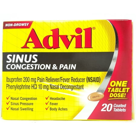 Advil Sinus Congestion & Pain, Coated Tablets 20 ea (Pack of