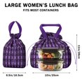 thumbnail image 5 of Halloween Purple Checkered Ghosts and Icons Drawstring Lunch Bag Women - Drawstring Lunch Bag Insulated for Work Office - Stain-Resistant Large Lunchbags for Women with Multi-Pockets, 5 of 6