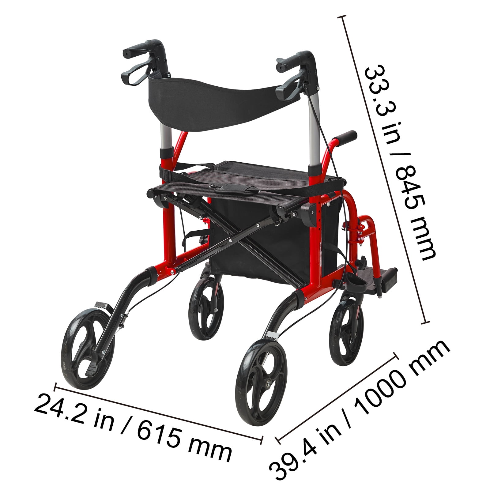 KFFKFF Dual-Function Walker & Wheelchair for Elderly, Foldable Aluminum Walker with Seat, Adjustable Handles & Footrests, Durable All-Terrain Wheels, Supports up to 300 lbs