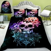 Halloween Bed Gift 3D Color Skull Bedding Set Duvet Cover Set with Bag 3D Print Bedroom Decoration,Full (80"x90")