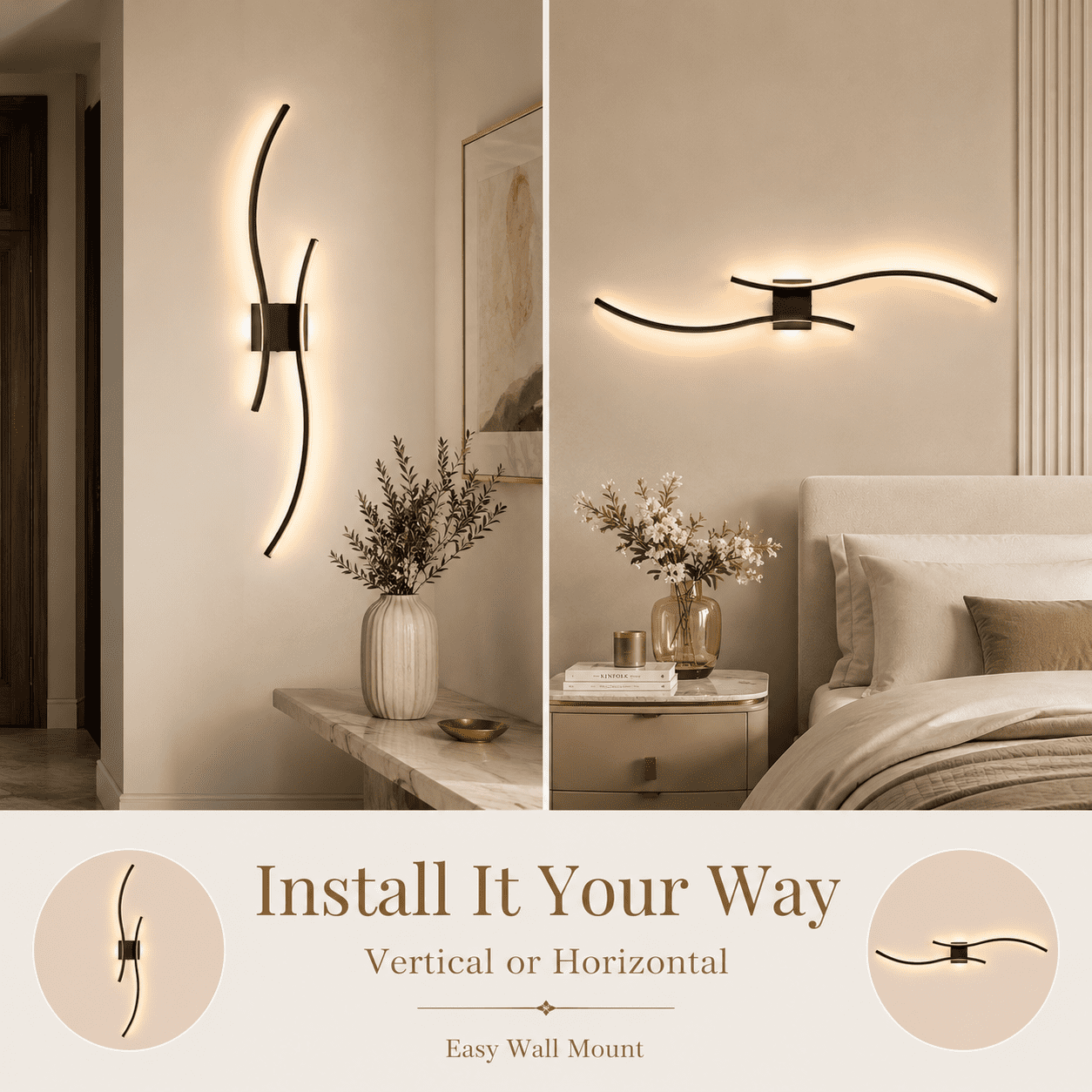 Laybasic 39.3" Large Battery Operated Wireless Wall Sconces Set of 2, Black Modern Rechargeable Wall Light with Remote, 3CCT Dimmable Wireless Wall Lamp for Living Room Bedroom Hallway