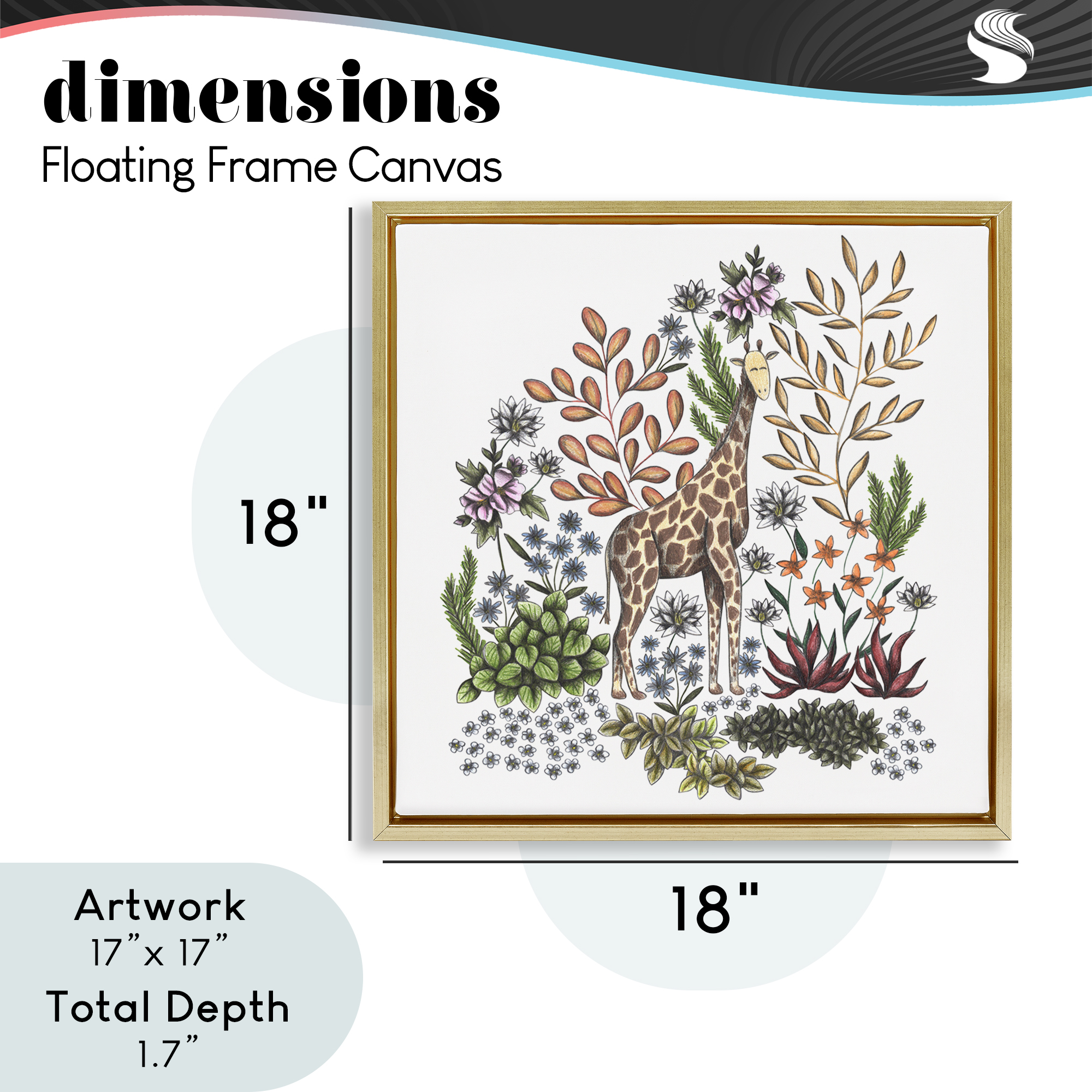 Jungle Wildlife Giraffe Gold Framed Floater Canvas Wall Art, design by Cecilia Battaini