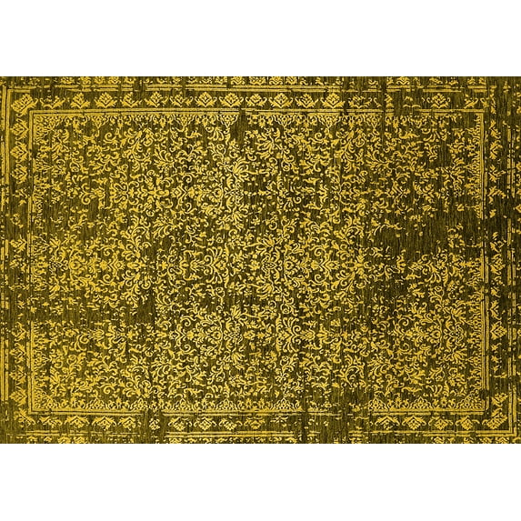 Ahgly Company Indoor Rectangle Oriental Yellow Industrial Area Rugs, 2' x 4'