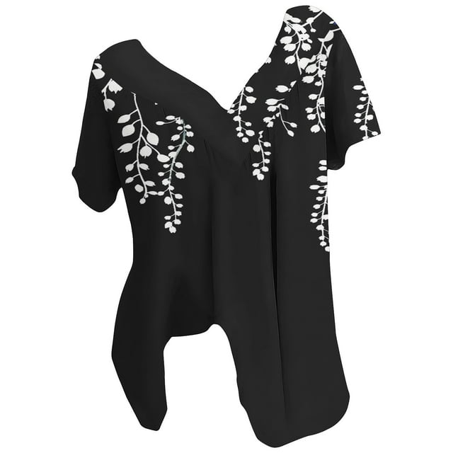 Blusas de Manga Corta para las Mujeres con Cuello en V Impreso Suéter Casual Top, Blusas para las Mujeres Casual