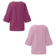 thumbnail image 5 of GigrtiJin 2pc Women Plus Size 3/4 Sleeve Shirt Casual Cotton Linen V-Neck Side Slit Top Fashion Loose Solid Color Blouse, 5 of 7